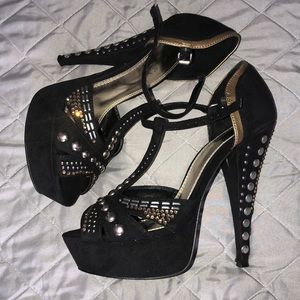 Black Studded Rhinestone Platform